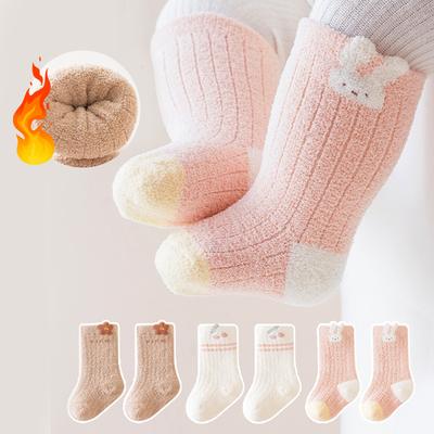 3 Pairs/Lot Baby Socks Autumn Winter Thick Newborn Socks Coral Velvet Infants Mid Tube Socks Children Socks For Boys And Girls