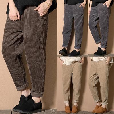 Pantalon de poche en velours côtelé taille élastique de grande taille à la mode pantalons longs