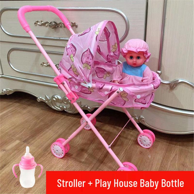 Baby Girl Doll Stroller with Light and Sound - Pretend Play Birthday Gift
