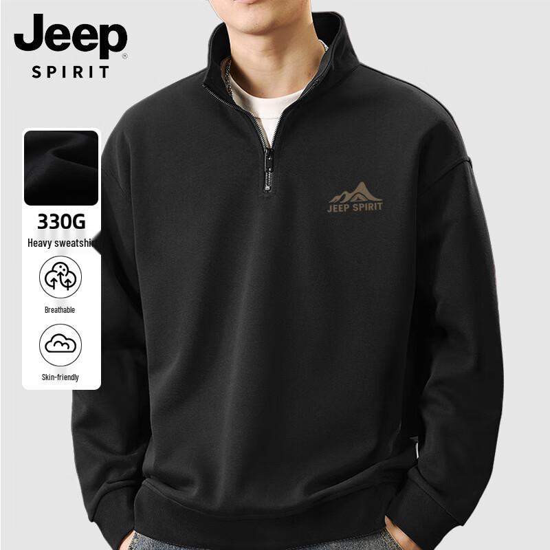 JEEP SPIRIT Men's Heavyweight 330G Loose Fit Stand Collar Sweatshirt