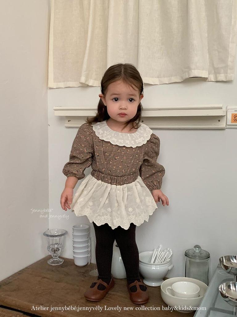 Jenny Kids 2025 Autumn Baby Girl 2-Piece Set: Korean Style Lace Peter Pan Collar Shirt with Overall Skirt