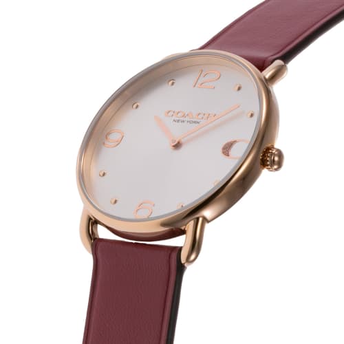 Coach ELLIOT Watch, Silver Dial, Quartz Movement, Water Resistant, Mineral Glass, 36mm, 14504204, Women's, Red