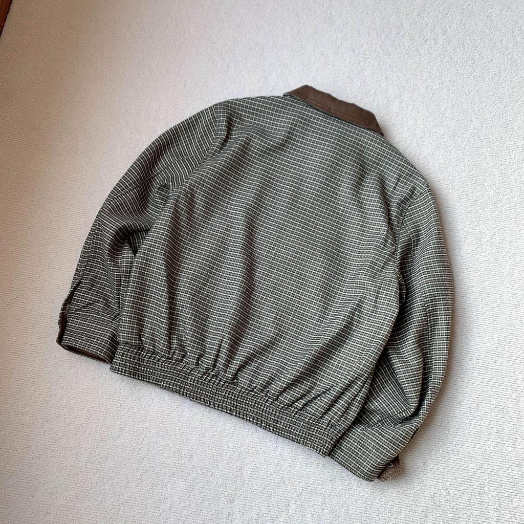 Premium Prince of Wales Check Corduroy Harrington Jacket with Contrasting Collar for Versatile Old Money Style Commuting.