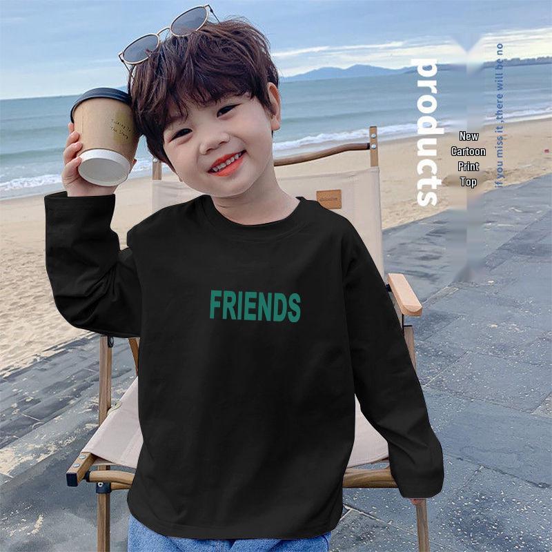 Boys' Breathable Cotton Long-Sleeve T-Shirt - Spring Casual Loose Fit, Medium to Large