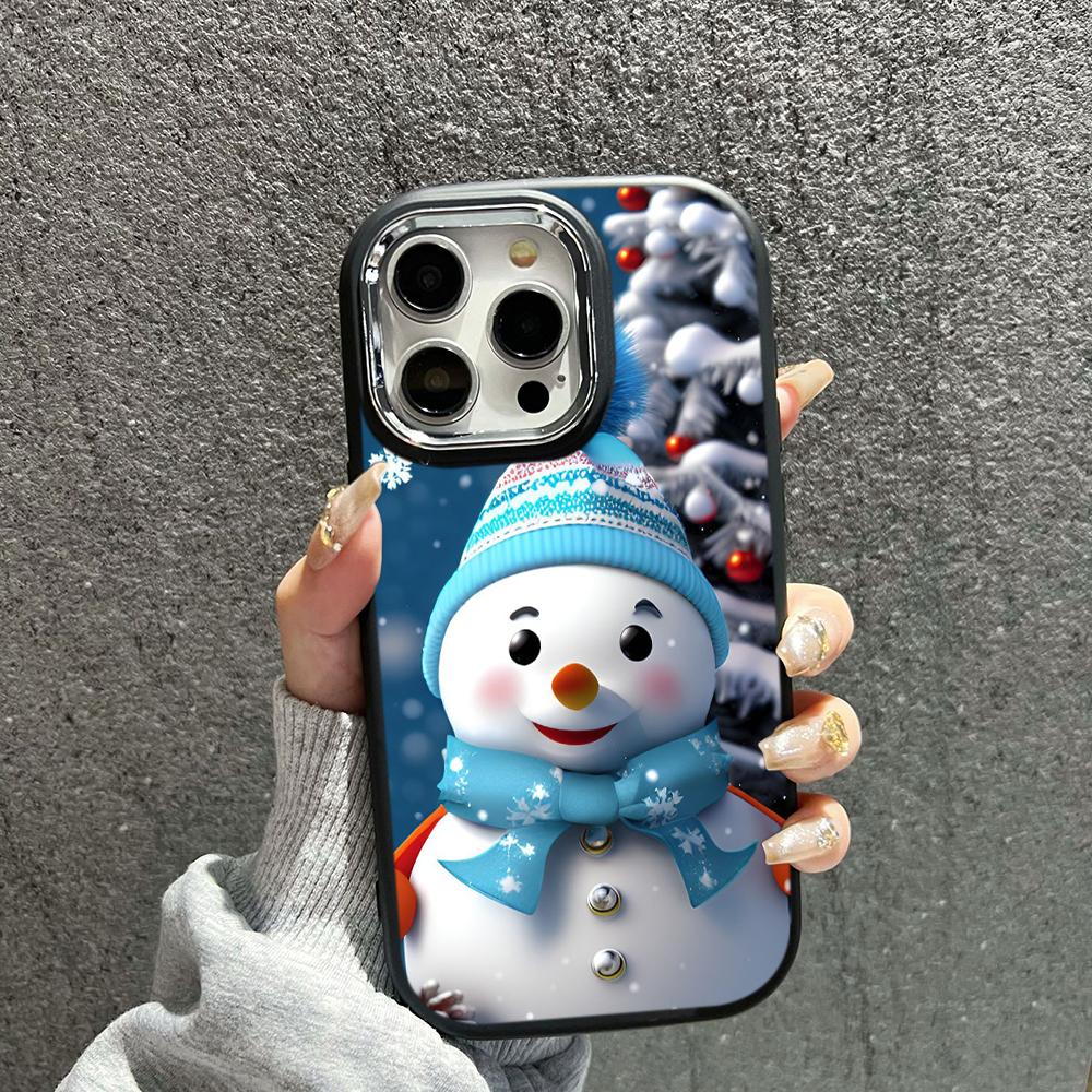 N110 Happy New Year Merry Christmas snowman Soft Phone Cases for iPhone 16Pro Max Xiaomi 11 Lite 5G NE Redmi Plating Frame Camera Protector Back Cover