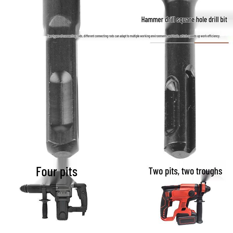 Electric Hammer Square Shank Drill Bit for Woodworking - Two Holes & Grooves