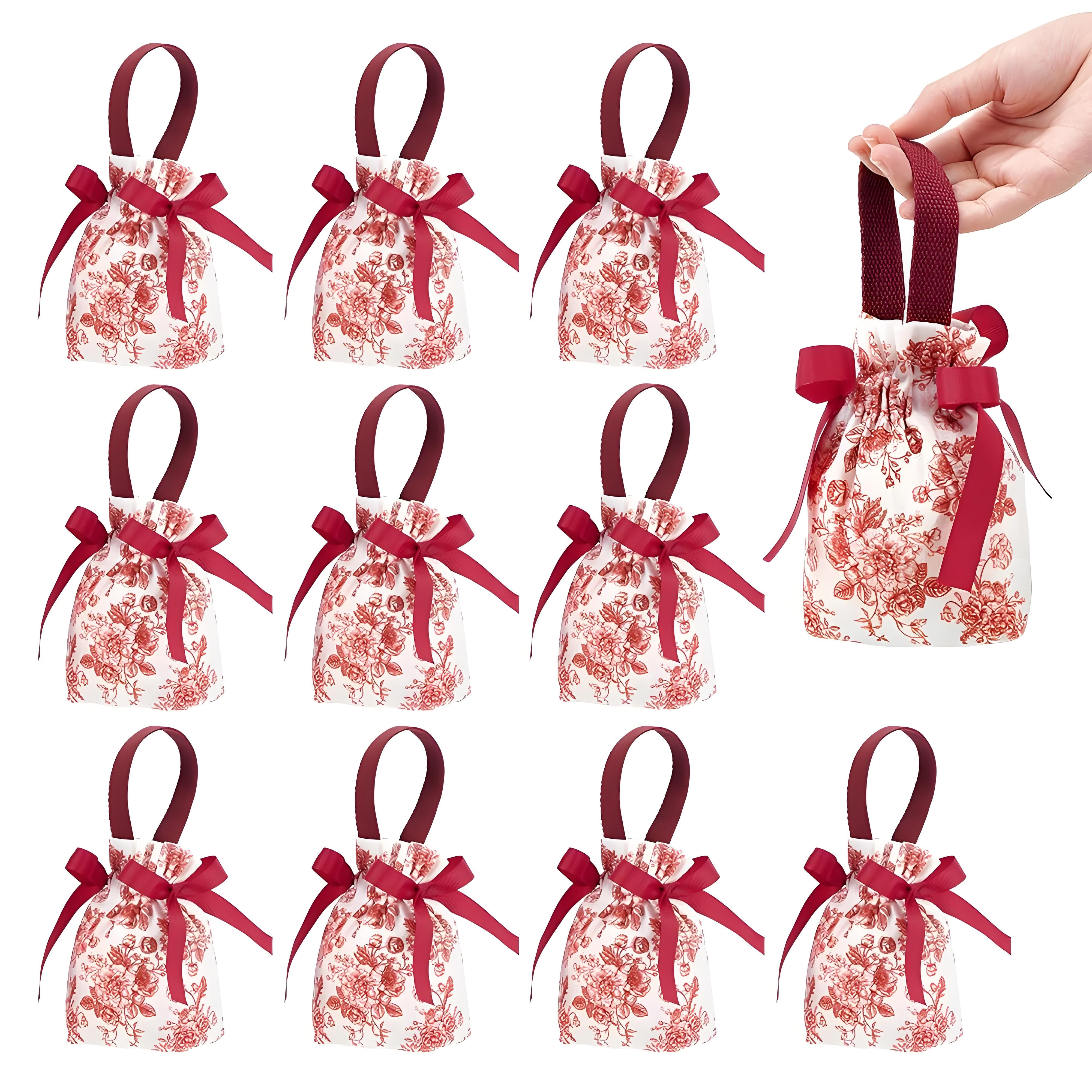 

10-Pack Floral Drawstring Gift Bags | Elegant Wedding & Birthday Favor Pouches | 6.9x5.3 Inch Canvas Tea Party Handled Bags 20X9cm&Other