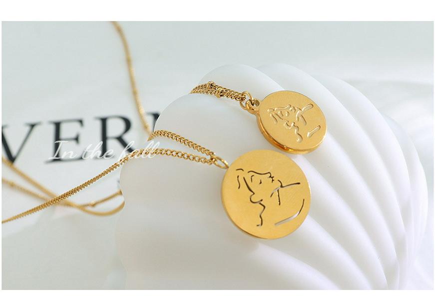 Korean Abstract Portrait Pendant Necklace - Gold Plated Titanium Steel