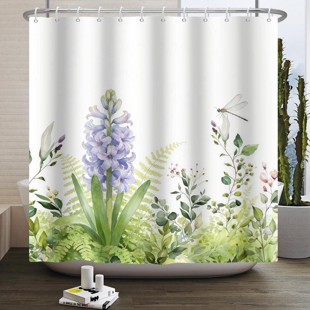 Modern Fresh Plant Shower Curtain Flowers Sunflower Hyacinth Shower Curtains Bathroom Decor Waterproof With 12 Hooks Curtains