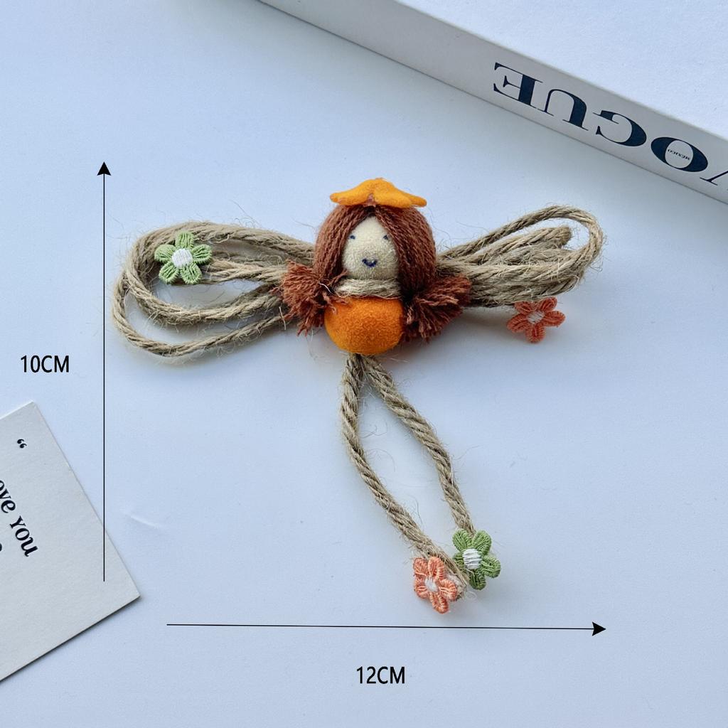 Cute Hemp Rope Double Ponytail Girl Brooch Cartoon Elf Pendant Pin Backpack Clothing Decorative Accessories