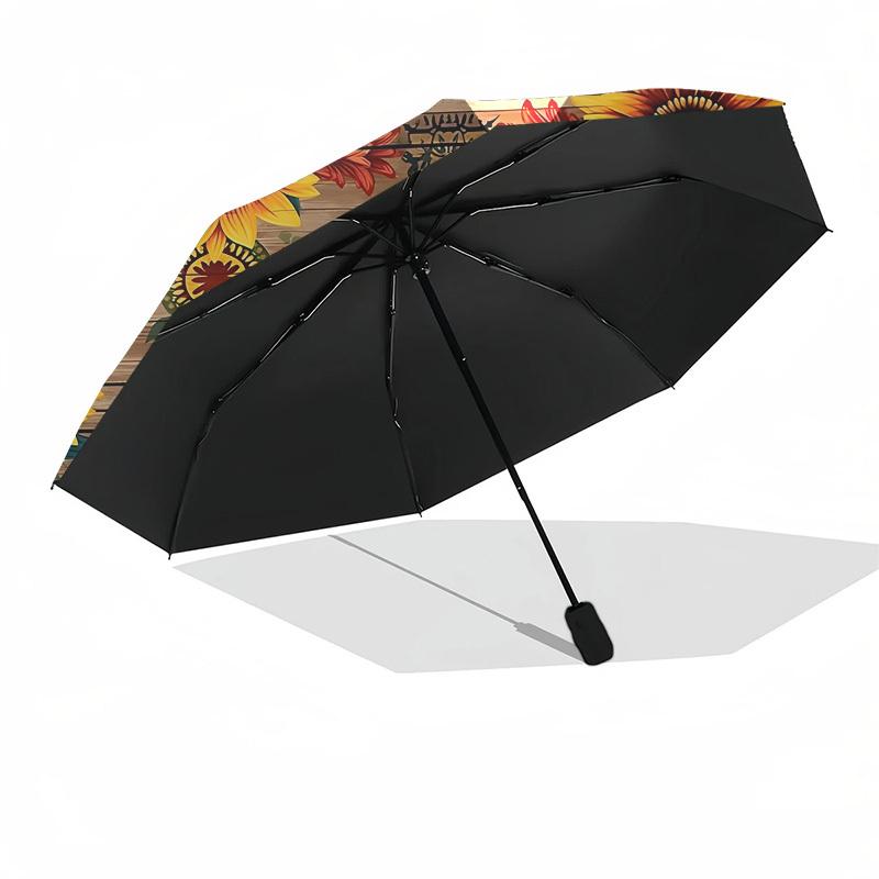1pc Sunflower Pattern Automatic Folding Umbrella, Heavy-Duty 8-Rib Construction, Perfect for Everyday Yy251114116