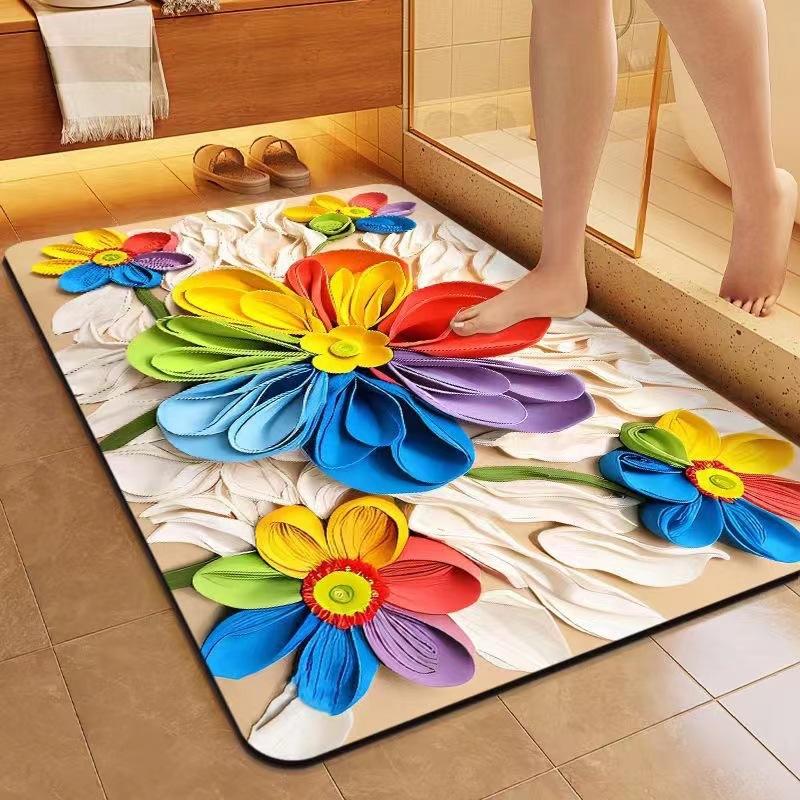 Three Dimensional Flower Floor Mat Bathroom Diatom Mud Anti Slip  Dirt Resistant and Quick Drying Floor Mat Household Water Absorption Carpet