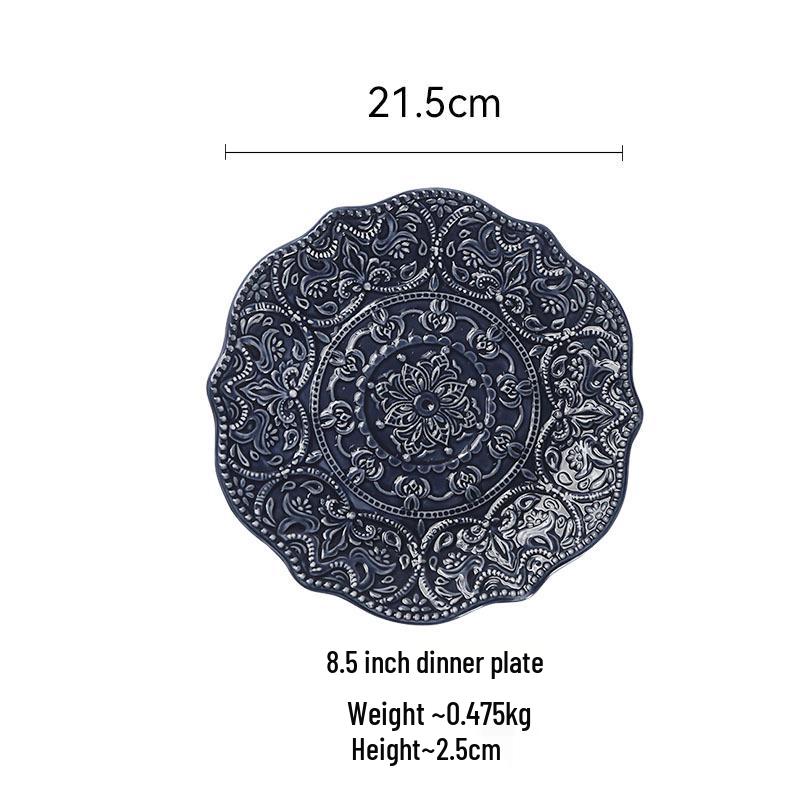 European Baroque Embossed Ceramic Dinner & Soup Plate Set