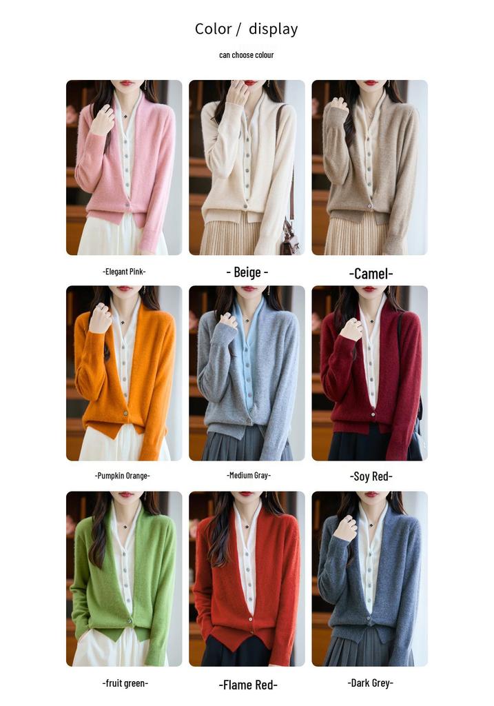 100% Wool Color Block Two-Piece Cardigan - Autumn/Winter Long Sleeve Loose Top for Women