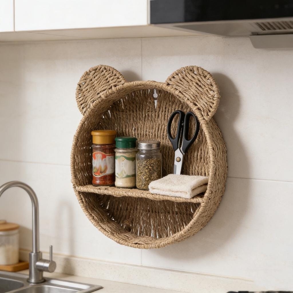 Ear Rattan Woven Storage Rack Round Storage Basket