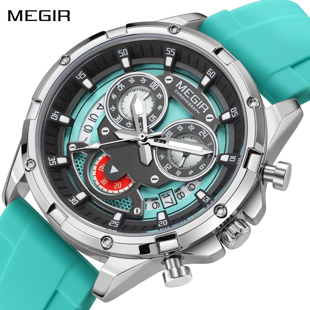 Megir Fashion Men's Sports Military Watches Waterproof Big Dial Quartz Wristwatch with Chronograph 24-hour Auto Date Reloj Hombre 2248