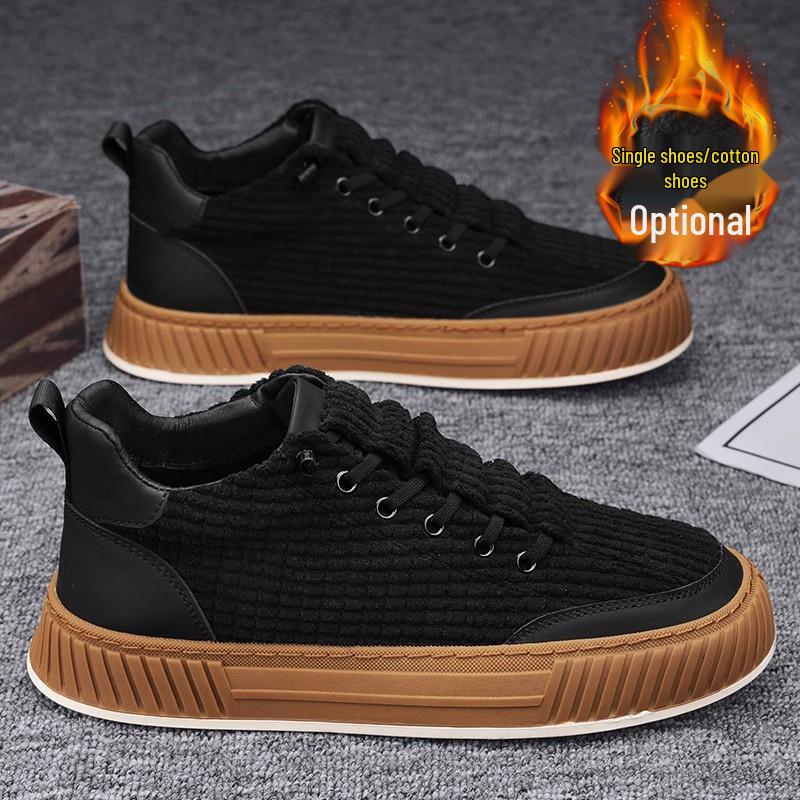 Men's Fleece-Lined Winter Canvas Skate Shoes - Slip-On Casual Soft Sole Sneakers