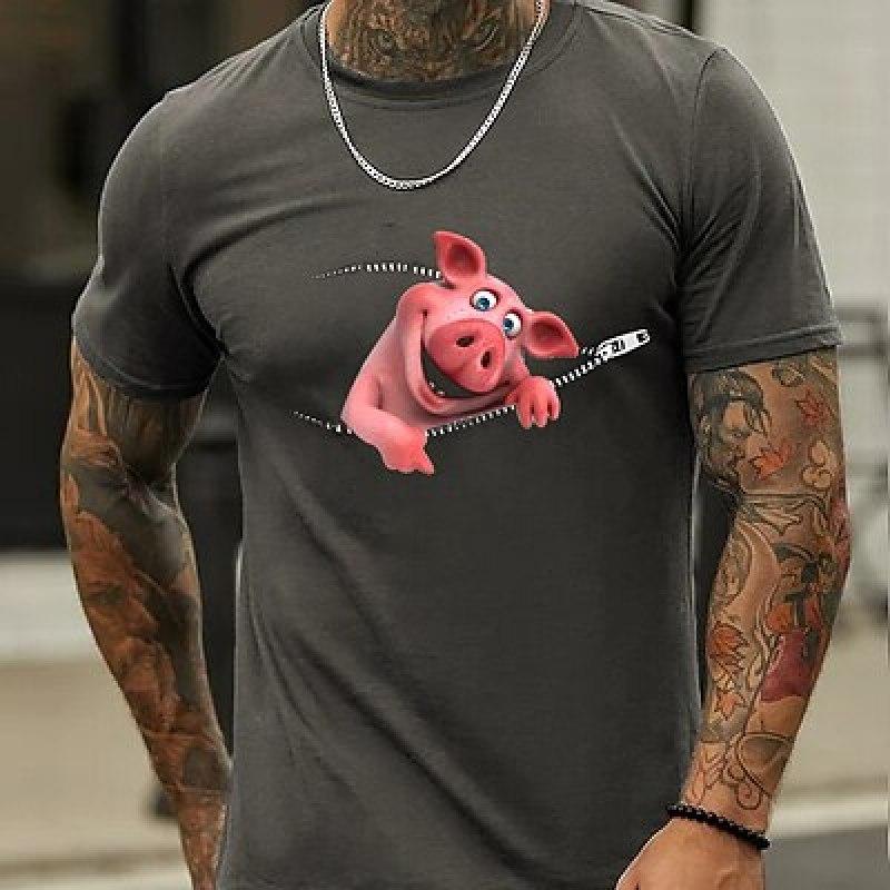 

Мужская рубашка с рисунком Свинья с мультяшным 3D принтом на день рождения, черная, розовая, темно-синяя футболка, повседневная футболка с коротким рукавом 6XL