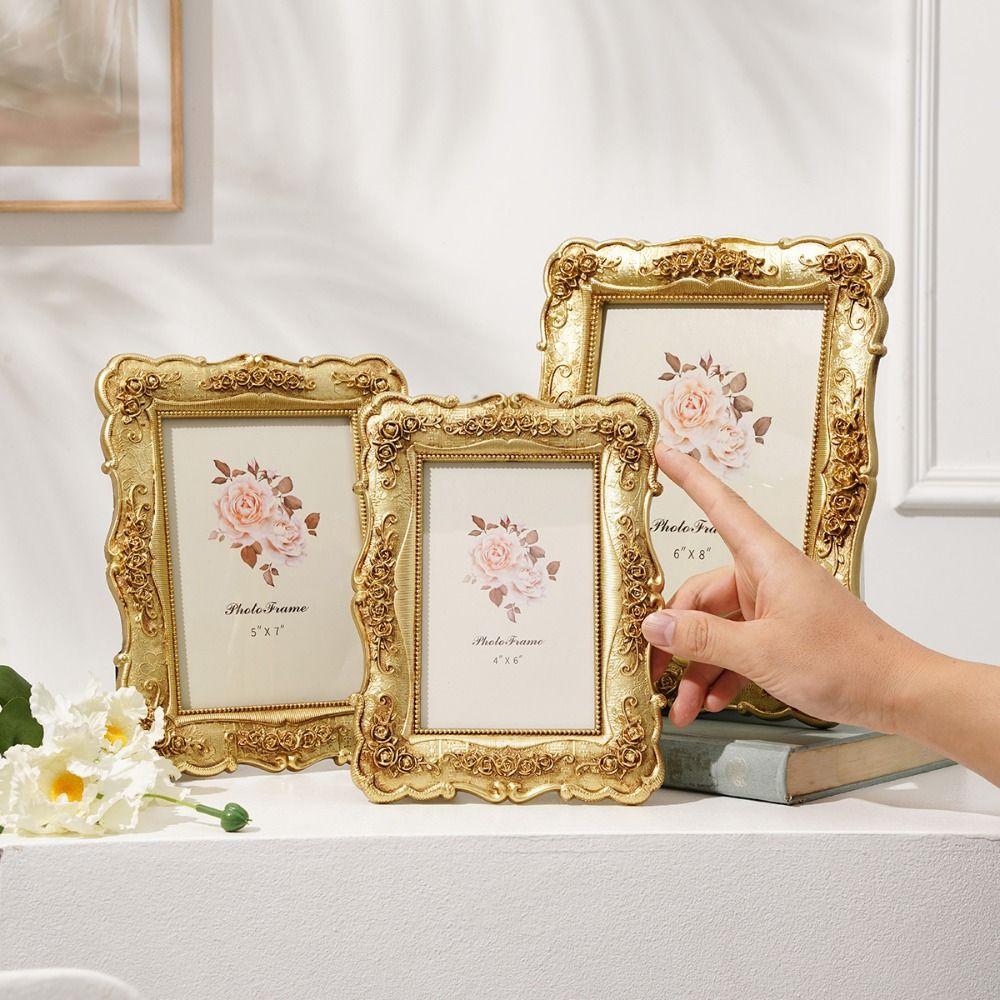 Elegant Vintage Picture Frame Resin Ornate Details Gold Antique Frame Retro Style Exquisite Victorian Photo Frame Anniversary