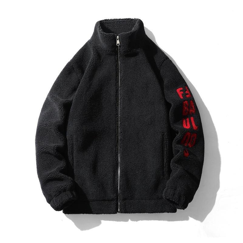 Stand-up Collar Cuffs Large Letter Embroidered Lamb Wool Cotton-padded Coat Men's Winter Thickened Warm Youth Casual Coat Cotton-padded Jacket Tide