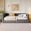 Cama de día, Cama de día, 90 x 200 cm, Sofá cama con respaldo cuadrado, Cama extraíble (Extensible a 180 Tamaño Queen), 2 Cajones, sin Colchón, Gris