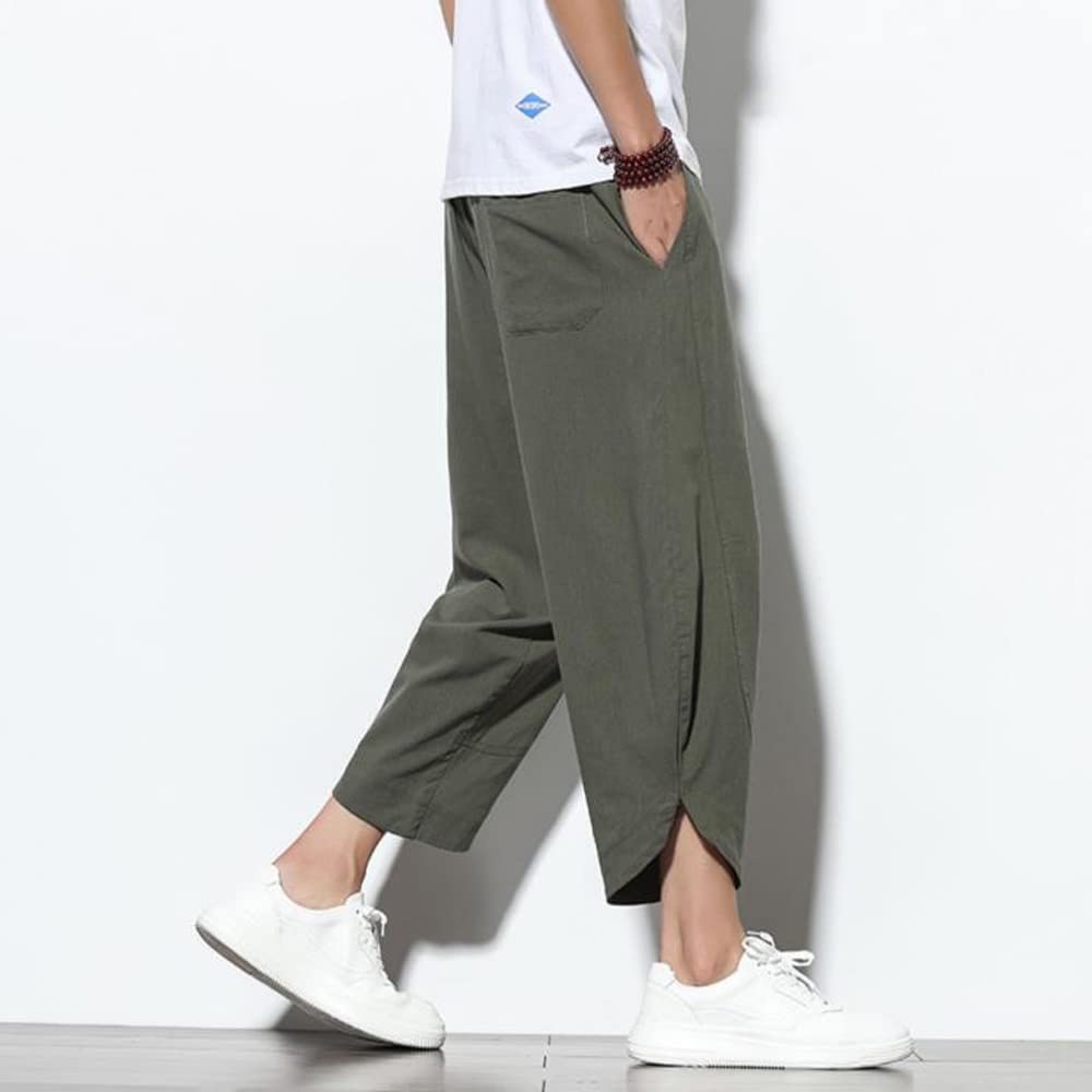 GUTHONG Summer Sarouel Plus Cropped Solid Tapered Adjustable Loose Casual Pants for and Size M Men's Pants, Wide-Leg Pants, Sizes, Length, Color,