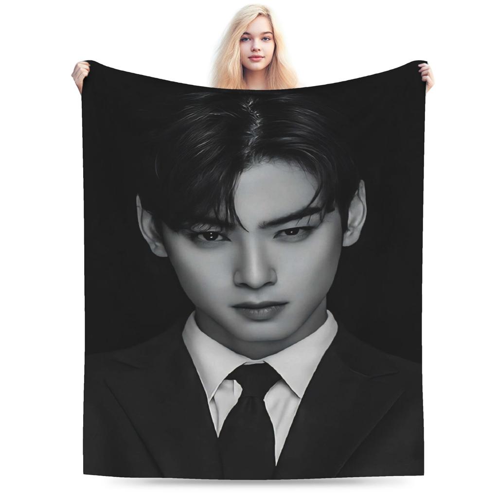 Cha Eun Woo Flannel Blanket Winter Warm Soft Throw Blanket for Child Home Decor Fluffy Bedspread Sofa Bed Cover
