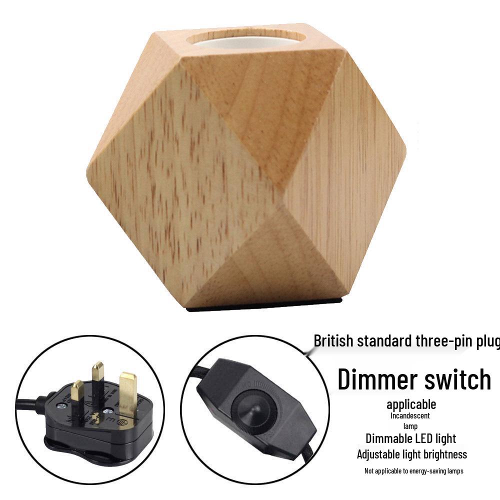 Rhombus Wood Table Lamp with E27 Screw Base and UK Three-Pin Plug