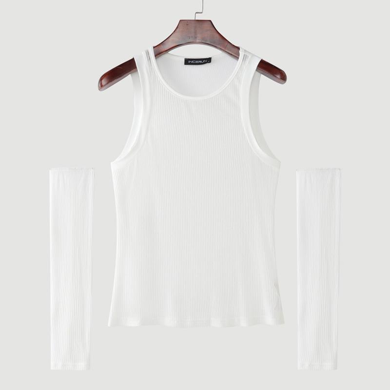 

INCERUN Men Sleeveless Solid Rib Casual Fitted Tank Tops with Oversleeve 2XL
