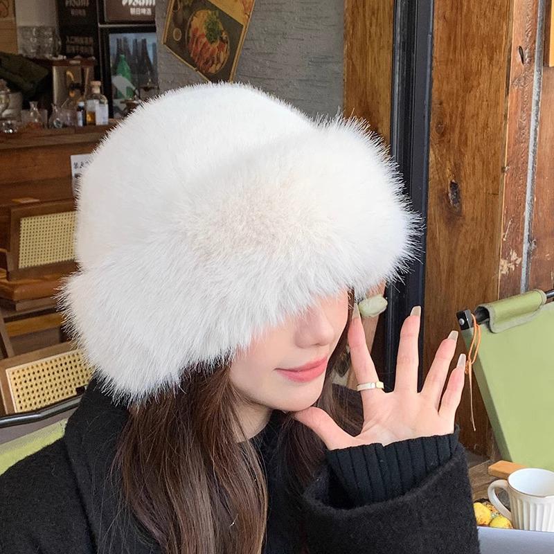 Autumn And Winter 2024 New Women'S Fashion Fur Cap Fur Hat Fur Hats Mongolian Hat Brimless Plush Fluffy Skiing Riding Warm Caps