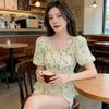 Princess short square collar coffee break light color new flared sleeves slim slim and sweet French casual short-sleeved top women