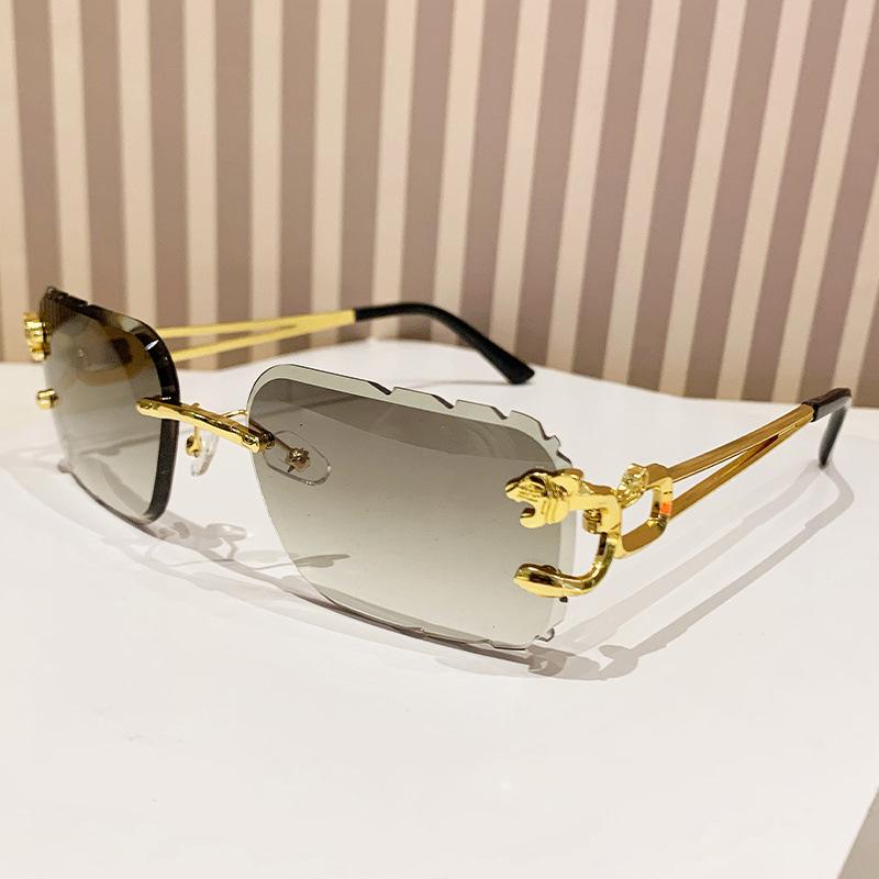 Trimmed Square Rimless Glasses Sunglasses Men, Leopard Trend Sunglasses Women