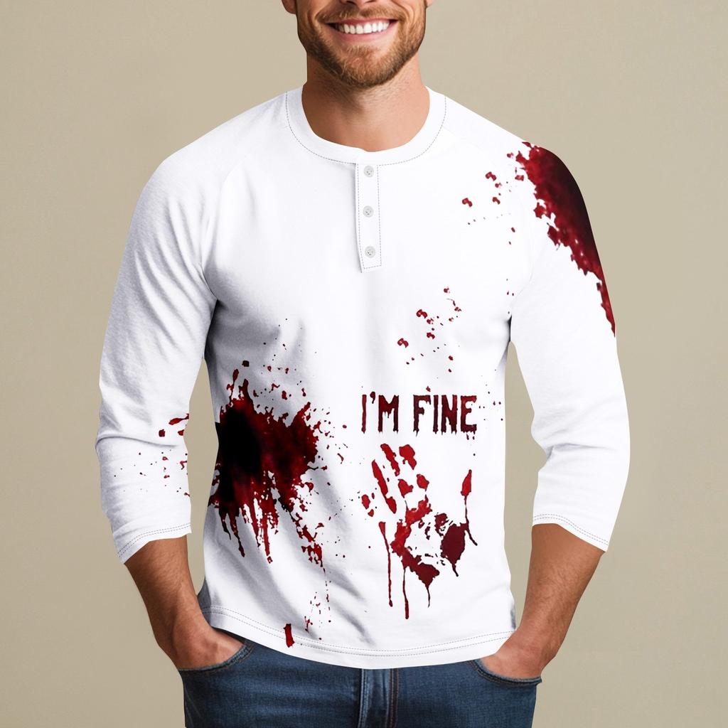 Men's Halloween Print Raglan Dralan Three-quarter Sleeve Casual Top
