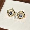 New earrings, cold wind, round ball beads, two-color splicing studs, geometric square fashion women's earrings