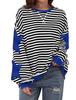 Women's Crew Neck Long Sleeve Sweatshirt A Line Fit Striped Star Patchwork Casual Spring Pullover Top