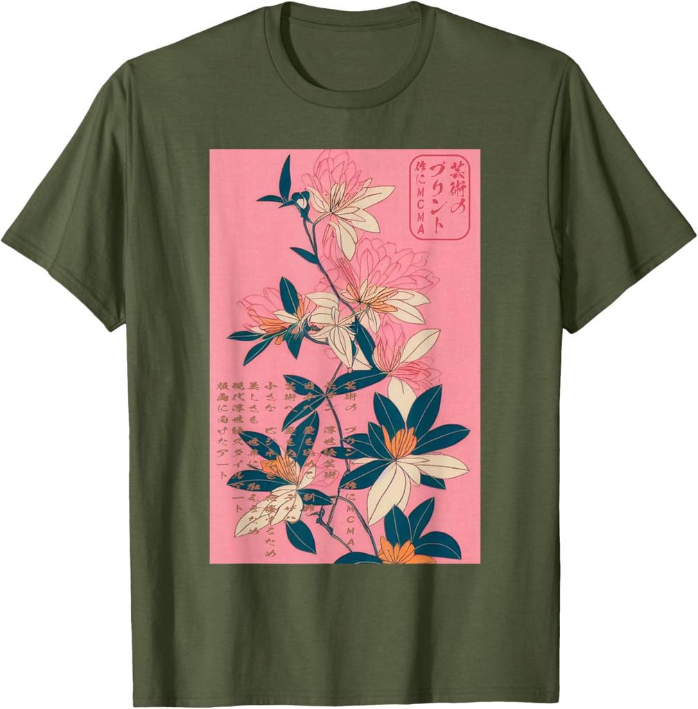 Japanese Floral Art Ukiyoe Print TShirt Men Casual Breathable Cotton Graphic Tee