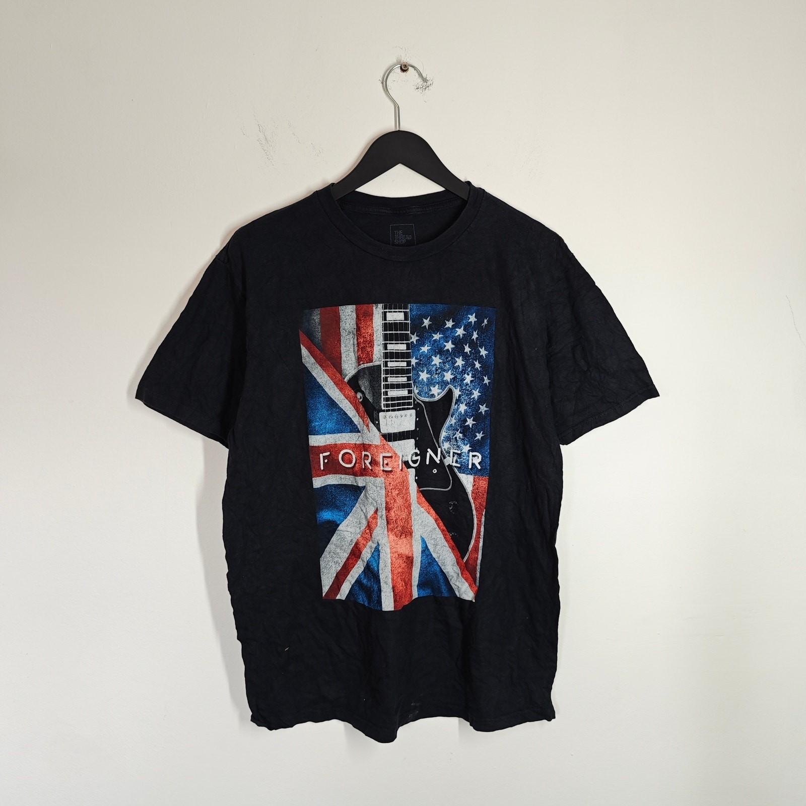 Foreigner T-Shirt Black Mens Large British American Flag Band Tee Graphic Print S