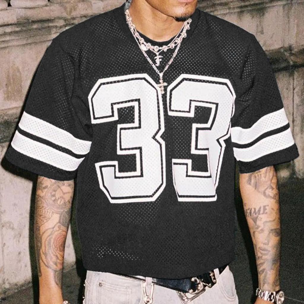 NO.33 Jersey Shirts Mesh Number Graphic Crew Neck Short Sleeve Streetwear Tee Tops