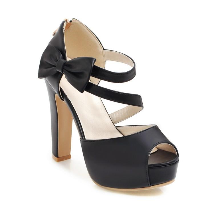 New Women's Roman Shoes Female Sweet Bowknot Ladies Wedding Dress  High Heels Summer Hollow Out Fish Mouth Platform Party Pumps