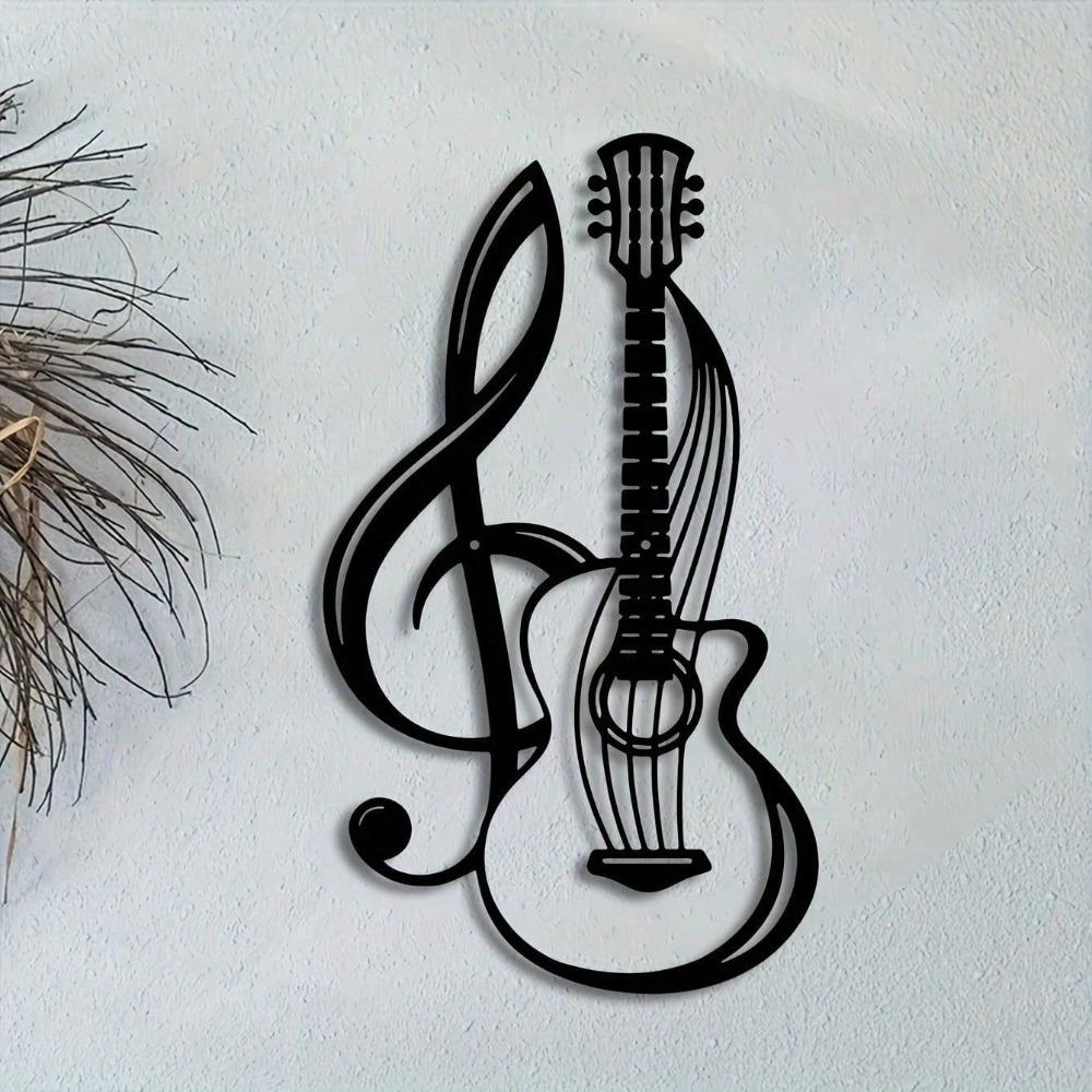 1pc Black Metal Music Note Guitar Wall Decor, Iron Art Hanging for Living Room, Bedroom, Cafe, Farmhouse Theme, Housewarming/Birthday Gift