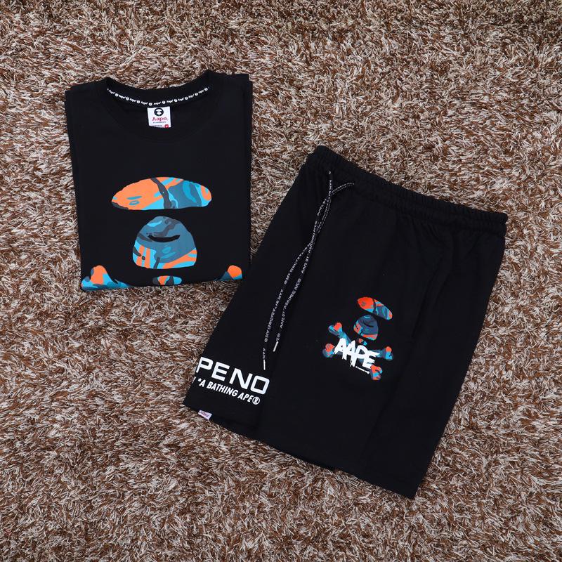 

Ape Head AAP Модный унисекс комплект из 2 предметов: Свободные спортивные шорты и футболка с коротким рукавом XXL чёрный