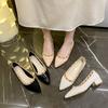 Xiaoxiangfeng single shoes women's shoes thick heel pointed high heels rivets French one-pedal Mary Jane shoes niche single shoes