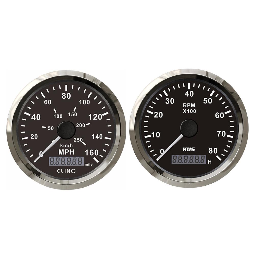 ELING 85mm 40 80 160 MPH Speedometer GPS Odometer Tachometer 3K 6K 8K RPM with LCD Hour Meter Red Yellow Backlights 12V 24V