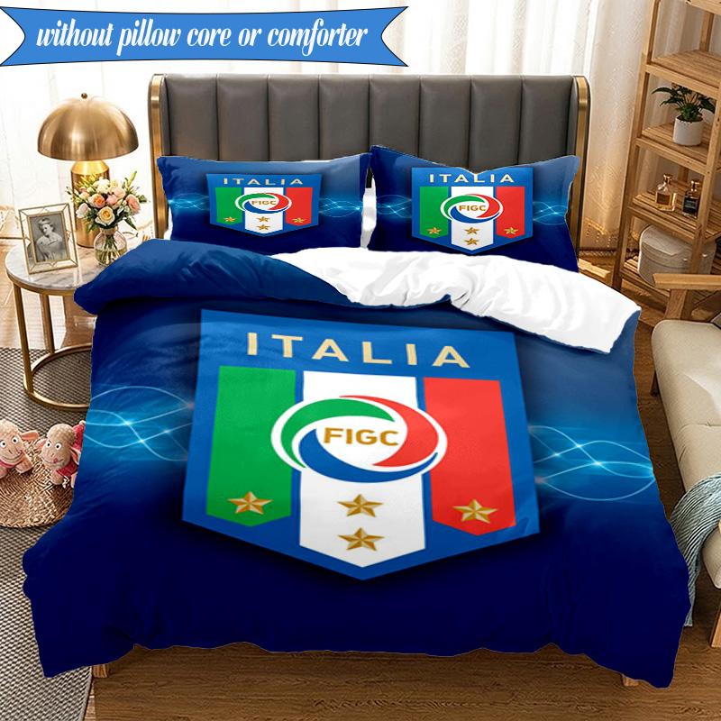 3PCS Italy Football Crest Bedding Set 2D Printing (Includes 1 Duvet Cover + 2 Pillowcases Coreless), Bedroom decor,Fan gift