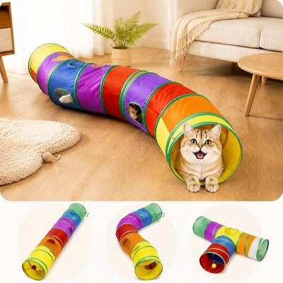 Regenbogen Katzen-Tunneltunnel Spielzeug Faltbare Haustier-Spielröhren mit Knisterpapier & Glöckchenball für Wohnungskatzen Kaninchen Kleintiere S I Y Form