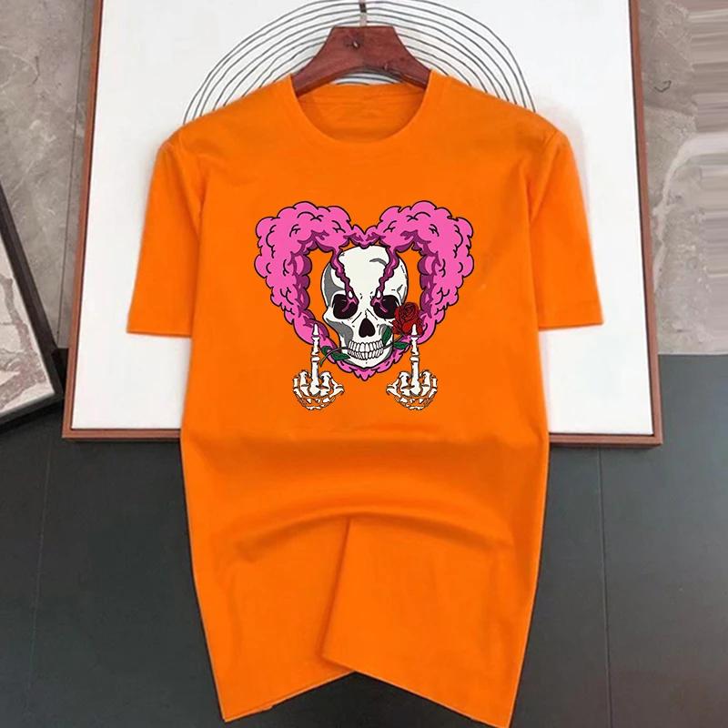 Luxury Brand Heart Skeleton Pattern Print T Shirt For Man Summer Vintage Unisex Oversized T-shirt Y2k Tops Short Sleeve Men's