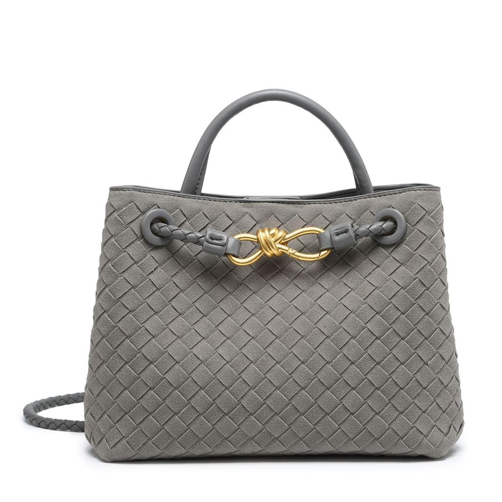 2026 Retro Butterfly Buckle Tote Shoulder Bag Crossbody Handheld Sandalwood Woven Women's Bag