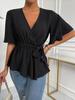 European & American Hot Selling Solid Color Elastic Waist Flare Sleeve Women's Summer Top