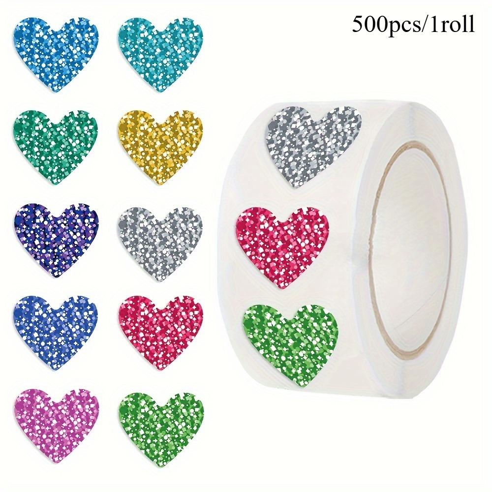 

500pcs/1roll Sparkling Glitter Heart Stickers Aesthetic Envelopes Gifts Labels Decorations Teachers Gifts Scrapbooking Supplies