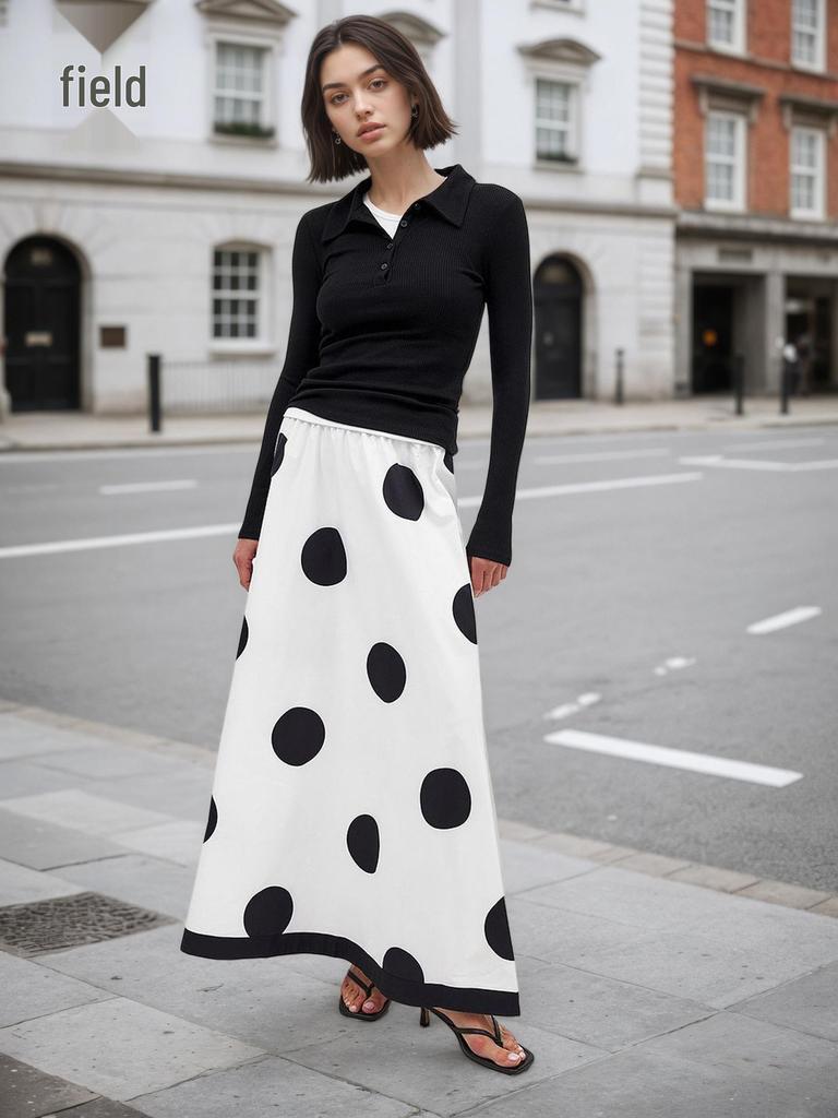 Elegant Polka Dot High Waist Midi Skirt - Fall Fashion 2025